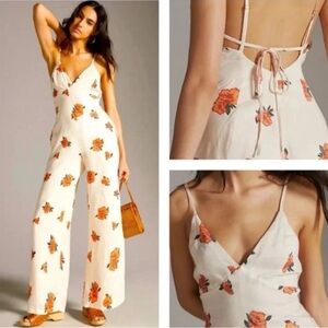 Anthropologie Sancia Augustin White and Orange Floral Jumpsuit - S